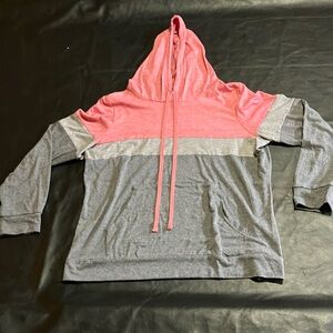 Pink and Gray Colorblock Hoodie